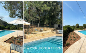Luxe Vakantiehuis Dordogne zwembad Zwembad en terras van luxe vakantiehuis in Dordogne met tuin en terras.