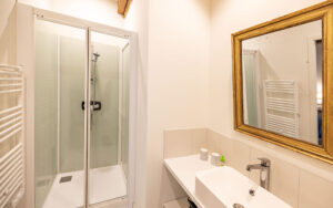 Modern bathroom with shower in Dordogne holiday home.